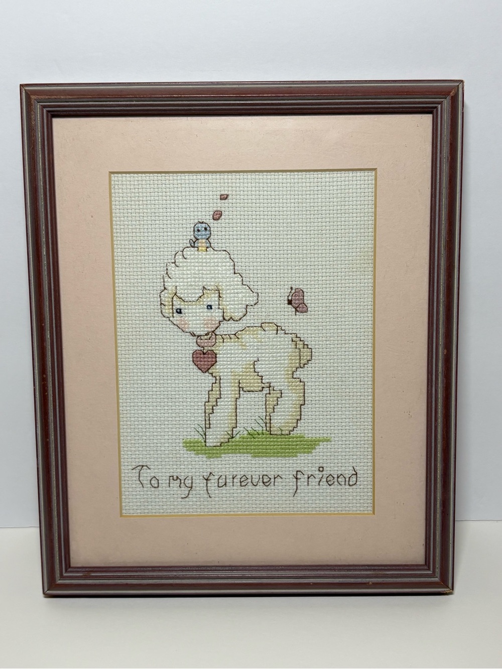 Vintage Precious Moments Style Lamb Cross Stitch Art - "To My Furever Friend"